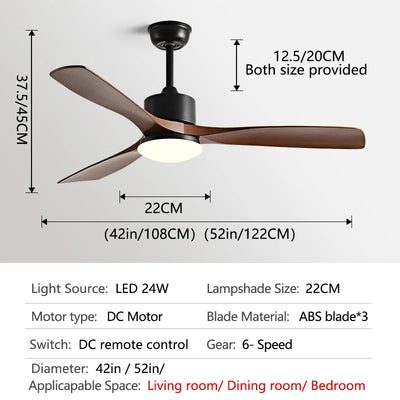 36/42/52 Inch white Black 3 ABS Blade Pure Copper DC 30W Motor Ceiling Fan With 24W LED Light Support Remote Control