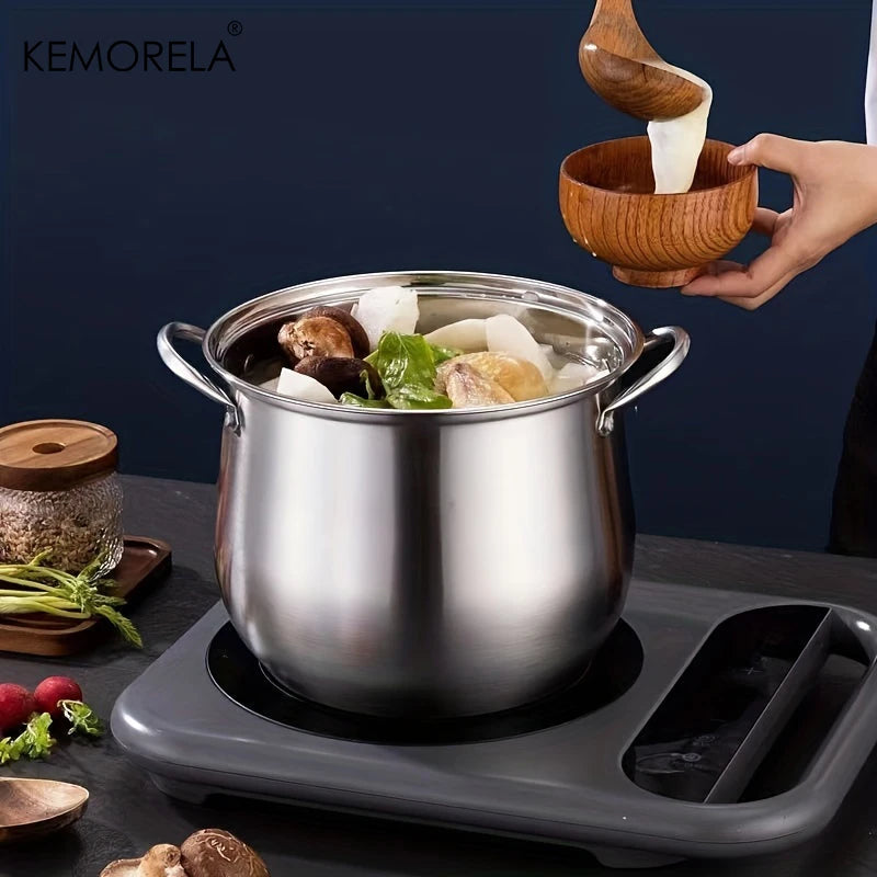 1Pc Stainless Steel Soup Pot Large Capacity Household Noodle Cooking Pot Stew Chicken Soup Induction Cooker Gas Stove Universal