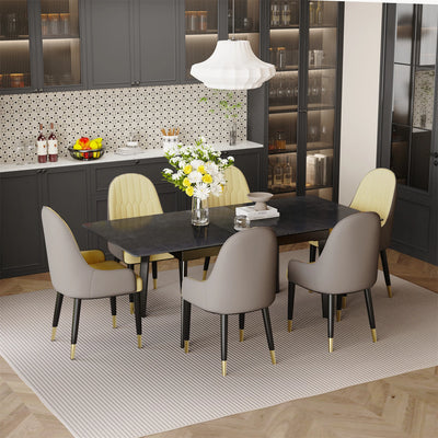 Kitchen Extendable Dining Table Stretchable 130-160cm High Gloss Marble Steel Legs Leaf Table for 4-8 People