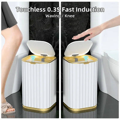 9/12/15L Smart Trash Can Large Capacity For Kitchen Bathroom Garbage Waterproof Trash Bin Induction Home Can Smart Automatic Bin