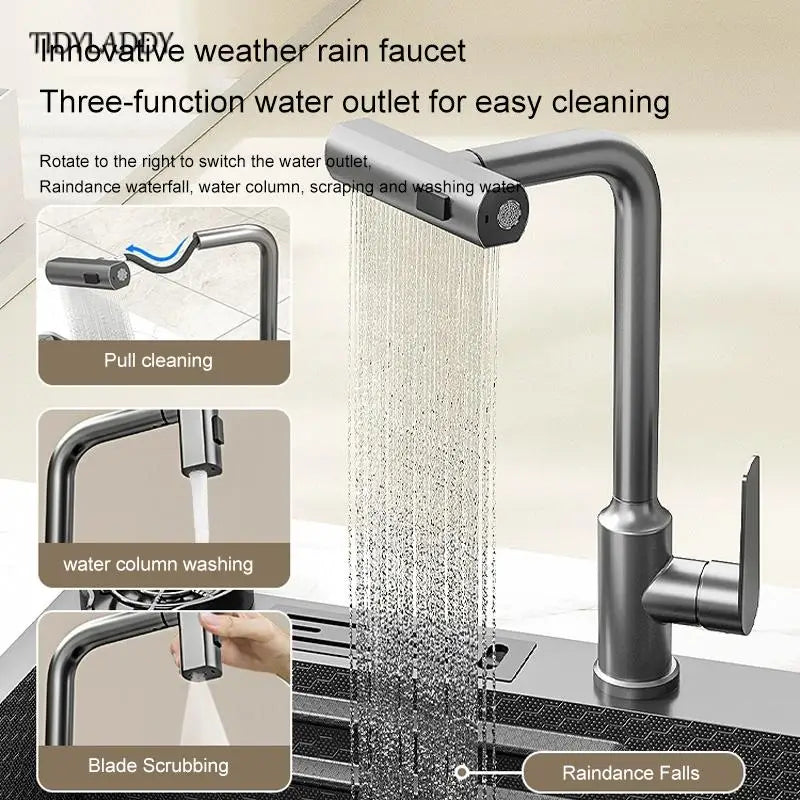 Multifunctional Rotating Pull-Out Waterfall Kitchen Faucets Kitchen Sink Stainless Steel Large Single Slot Kitchen Accessories