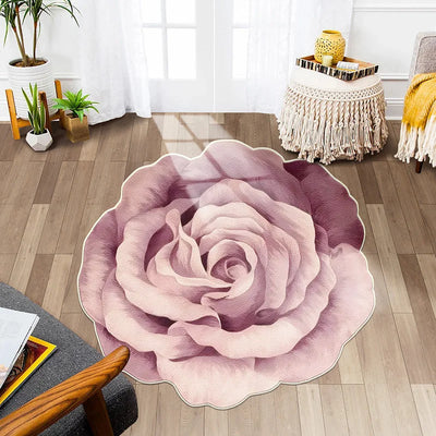 Flower Shape Carpet Soft Round Kitchen Floor Mat Peony Art Rug Living Room Bedroom Bedside Carpet Anti-slip Hallway Door Mat