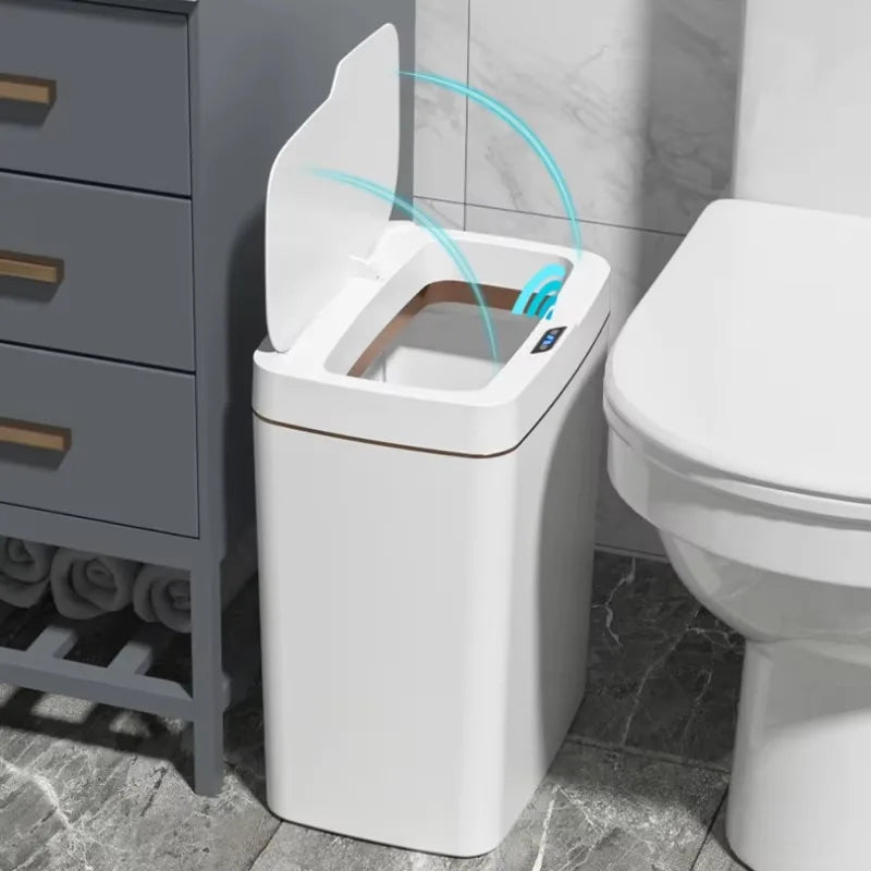 15L Smart Sensor Trash Can Garbage Bucket Waterproof Narrow Seam Automatic Trash Bin Wastebasket for Kitchen Toilet Bedroom