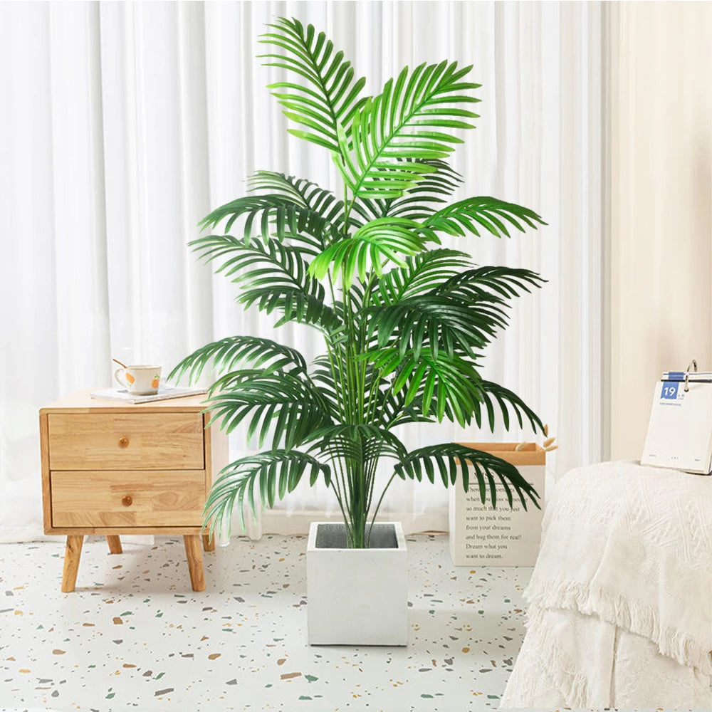 90/120cm Large Artificial Tropical Palm Tree Fake Coconut Tree Branch Plastic Green Turtle Back Leaves for Home Office Decora