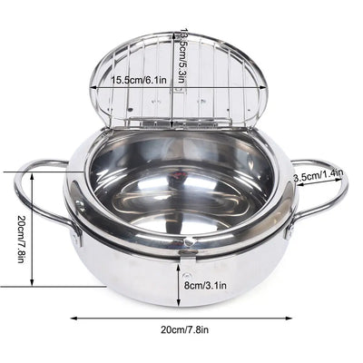 Deep Fryer Pot,304 Stainless Steel W/ Temperature Control & Lid, Deep Frying Pan