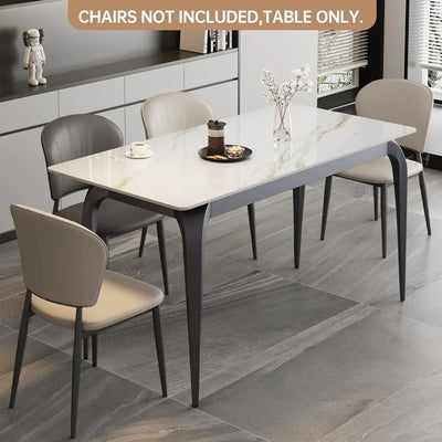 Dining Table with Marble Sintered Stone White Table Top and Metal Legs, 55" Rectangular Modern Kitchen Table, Dining Room Table