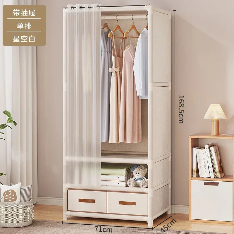 Simple Assembly Wardrobe with Drawer, Dustproof Bedroom Clothing Storage Cabinet, Home Organizer Shelves, Easy Access