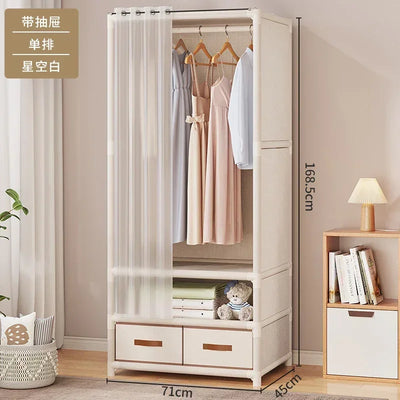 Simple Assembly Wardrobe with Drawer, Dustproof Bedroom Clothing Storage Cabinet, Home Organizer Shelves, Easy Access