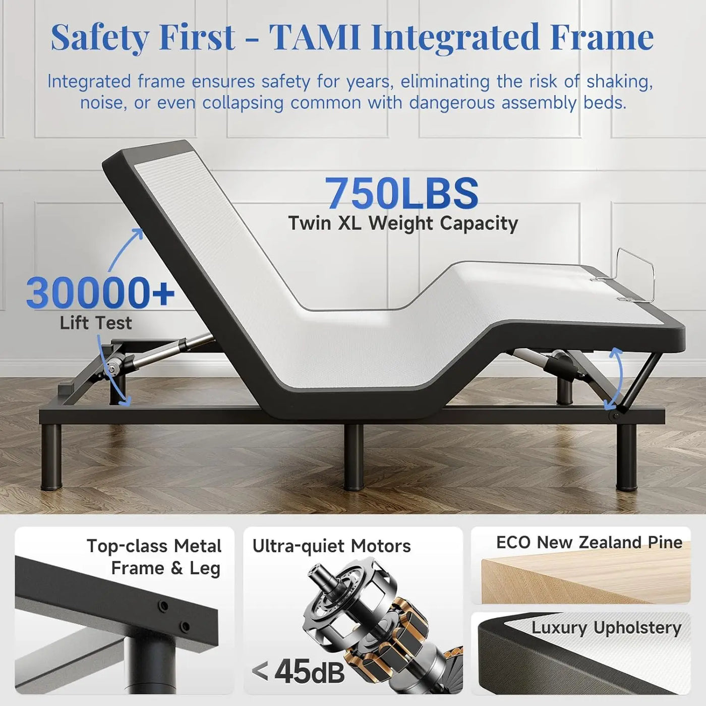 Adjustable Bed Frame Split King Size with Remote & Massage Electric Beds Bases w/Zero Clearance Zero Gravity Dual Side USB