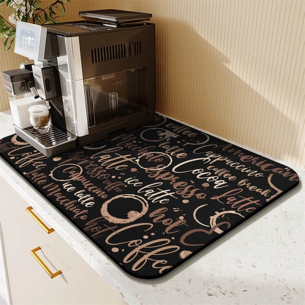 Coffee Cup Drying Mat Cartoon Black Non-slip Absorbent Mat Diatoms Tableware Kitchen Counter Drain Mat Coffee Bar Drain Mat