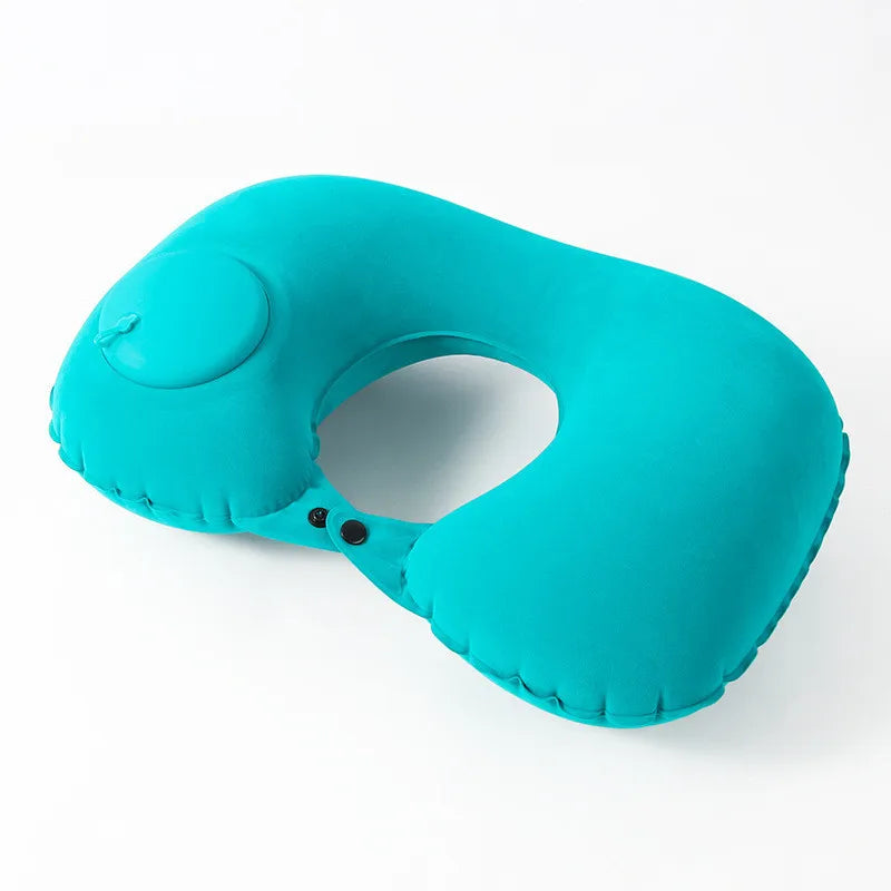 Green Foldable U-Shape Travel Pillow Automatic Air Inflatable Airplane Pillows Ring Pillow Press Type Bed Pillows Neck Cushion