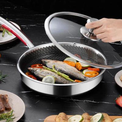 22/28/30CM Frying Pan Food Grade Non Stick Pan Honeycomb Pot Bottom Induction Cooker Gas Stove General Wok 316 Stainless Steel