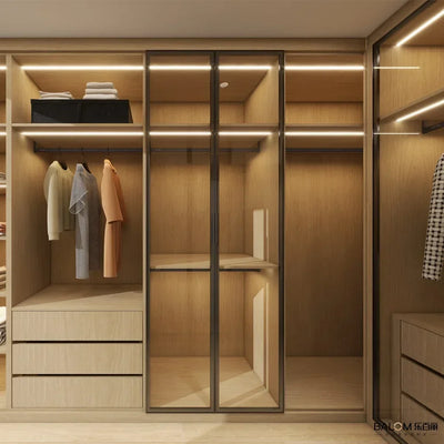 Modern Custom Design Walk In Closet Wardrobe Aluminum Profile Frosted Glass Bedroom Wardrobes Cabinet for Bedroom