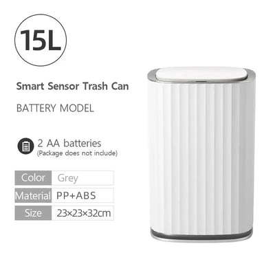 15L Automatic Sensor Trash Can Waterproof Bathroom Trash Bin Kitchen Food Waste Garbage Cube Toilet Paper Basket Home Dustbin