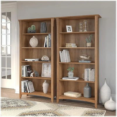 Salinas 5 Shelf Bookcase - Set of 2 | Large Open Bookcase with 5 Shelves in Reclaimed Pine | Sturdy Display Cabinet for Library