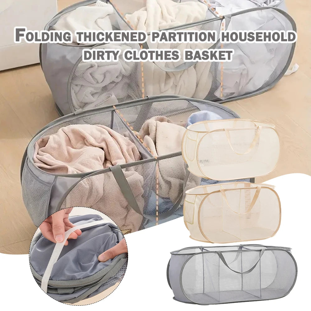 Laundry Baskets 1/2/3 Compartments Collapsible Mesh Laundry Baskets Portable Dirty Clothes Storage Basket For Home Pantry