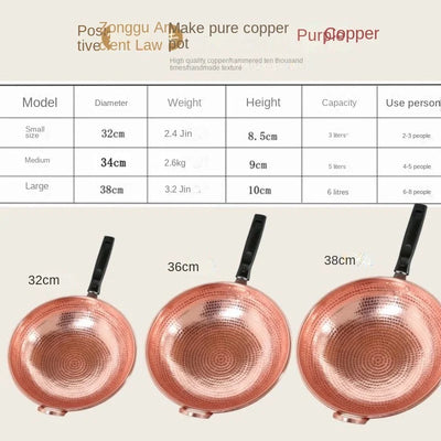 Handmade Copper Woks, Thickened Copper Wok, Kitchen Cookware Cooking Pot , LPG Gas Special Copper Soup Pots Non Stick Pans