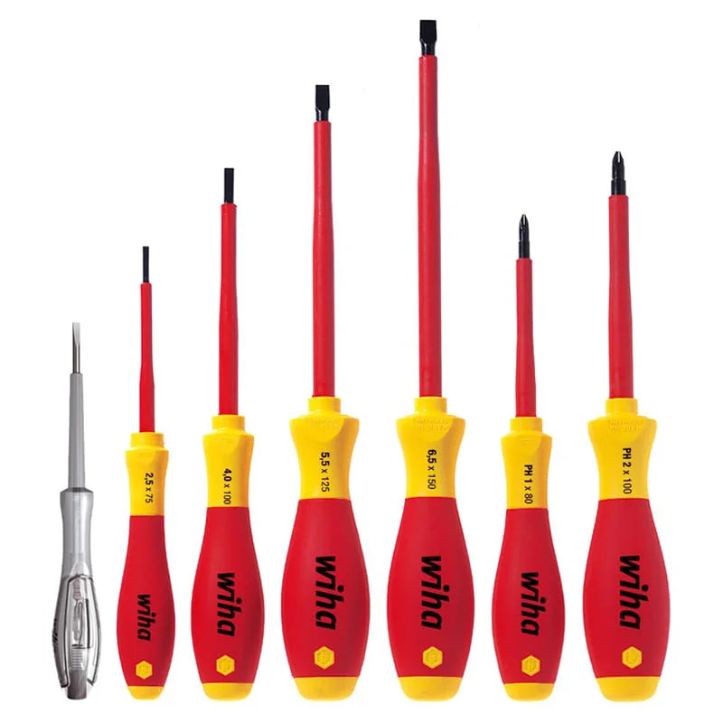 Wiha 00834 Flat Head Cross Screwdriver Set (7 Pieces) High Quality Materials And Precision Craftsmanship Extend Service Life