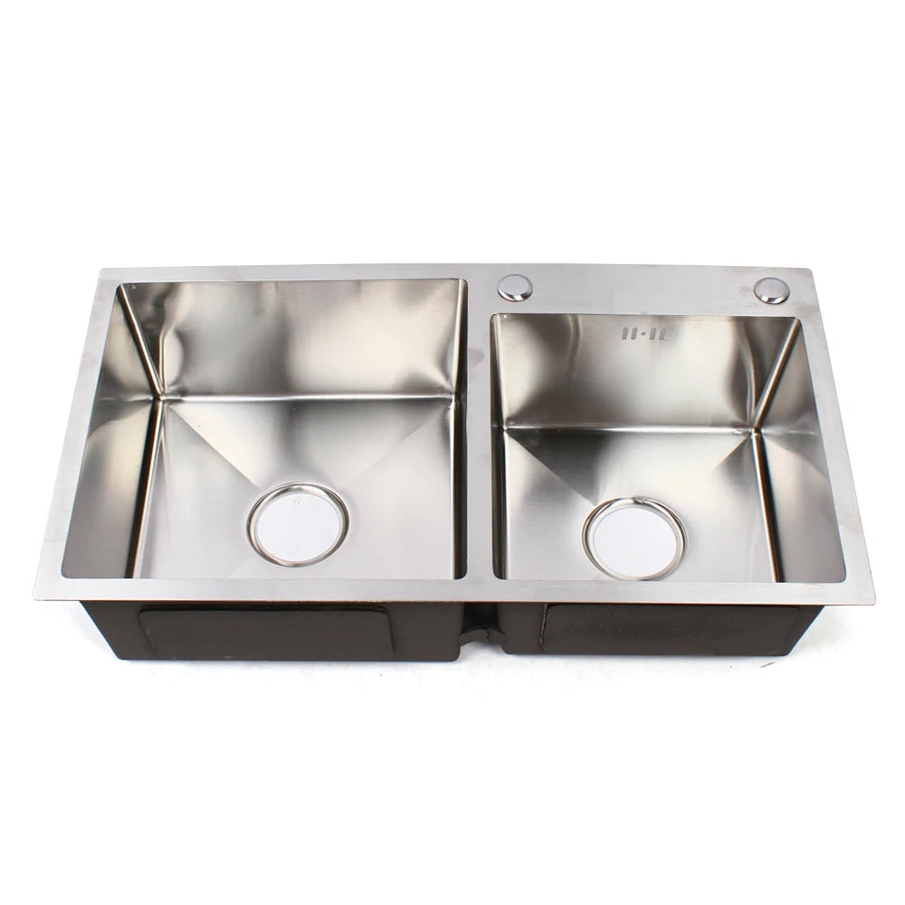 Double Bowl Composite Drop-in Kitchen Sink 2 Bowl Set Stainless Steel 30" Inset Kitchen Sink + Waste