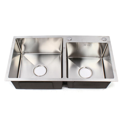 Double Bowl Composite Drop-in Kitchen Sink 2 Bowl Set Stainless Steel 30" Inset Kitchen Sink + Waste