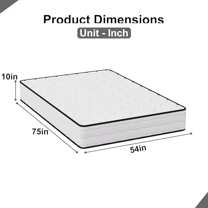 Queen Size Mattress with Innerspring and Foam, Fiberglass Free, Pressure Relief, 10 Inch Medium Firm Spring Mattress