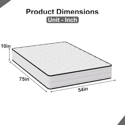 Queen Size Mattress with Innerspring and Foam, Fiberglass Free, Pressure Relief, 10 Inch Medium Firm Spring Mattress