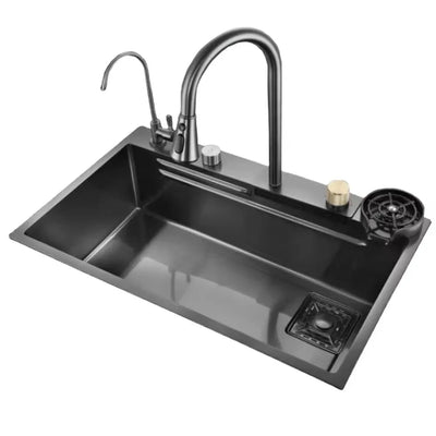 Modern Style 304 Stainless Steel Kitchen Sink With Waterfall With Smart Kitchen Sink Kitchen Sink Siphon