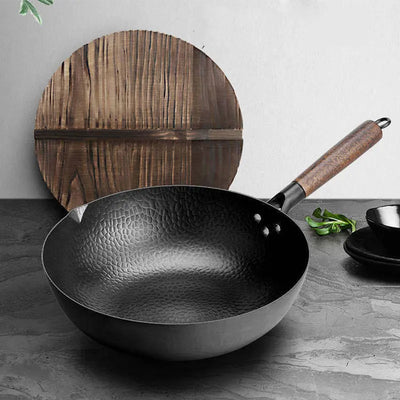 34cm Cast Iron Cauldron Wok Non-stick Skillet Wok Frying Pan Egg Pan Gas Stove Pancake Pan for Home Kitchen Cooking Pots