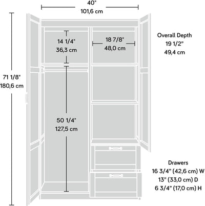 Miscellaneous Wardrobe/Storage Pantry Cabinet, L: 40.0" x W: 19.45" x H: 71.1", Soft White