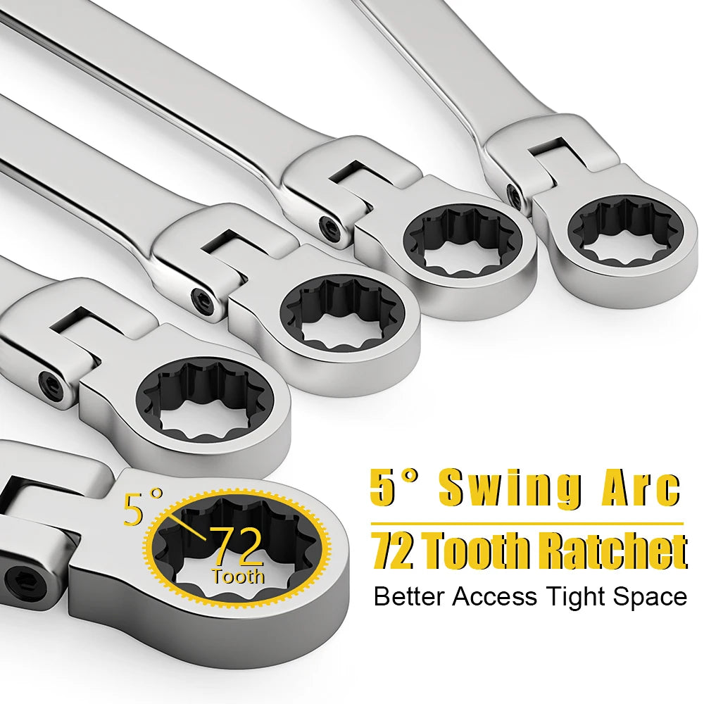 Ratcheting Combination Wrench Set, 6-22mm Metric Flex Head Ratcheting Wrench, Chrome Vanadium Steel Spanner with Bag