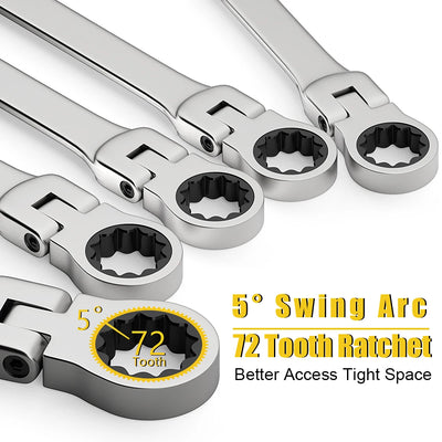 Ratcheting Combination Wrench Set, 6-22mm Metric Flex Head Ratcheting Wrench, Chrome Vanadium Steel Spanner with Bag