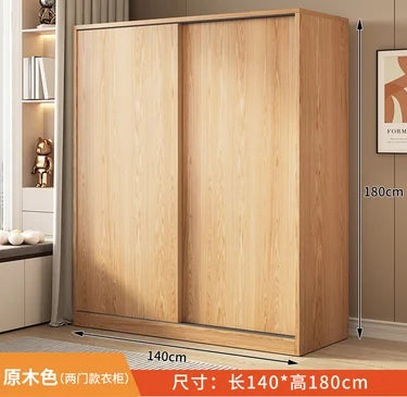 Wardrobe household bedroom sliding door solid wood wardrobe log small-sized economical storage rental room cabinet