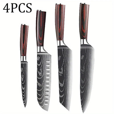 Kitchen Chef Knife Set,High Carbon Stainless Steel Damascus Drawing Gyuto Cleaver Set Slicer Santoku Chef Knife Kitchen Scissors