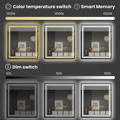 Bathroom Mirror LED Backlit Front Light Anti-Fog Dimmable Memory Glass Wall Mount Rectangular Mirror 24x30 Inch