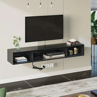 TV Stand with Power Outlet, Floating TV Stand with RGB Lights, 47.2" Wall Mounted TV Shelf,Media Console with Storage Shelf