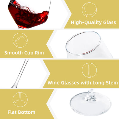 12pcs, 12Oz Red/White Wine Glasses Set, Durable Long Stemmed Crystal Clear Glasses, Lead-Free Goblet, Perfect for Home Wedding