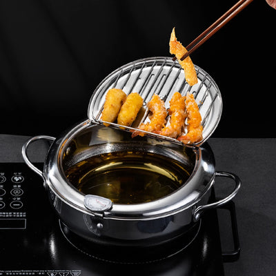 Japanese Style Deep Frying Pot with Temperature Control 304 Stainless Steel Uncoated Fryer for French Fries Chicken Wings Shrimp