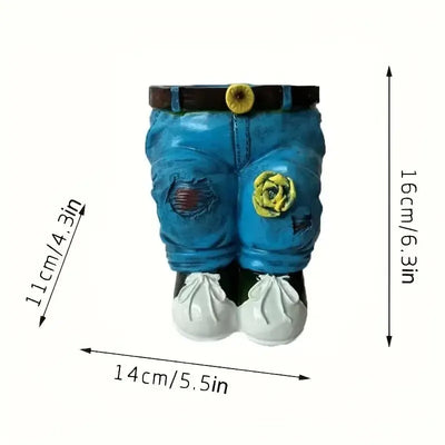 1pc Jeans Pants Shape Flower Pot Resin Statue, Succulent Pot Flower Planter For Indoor Garden Yard Lawn Porch Patio Outdoor