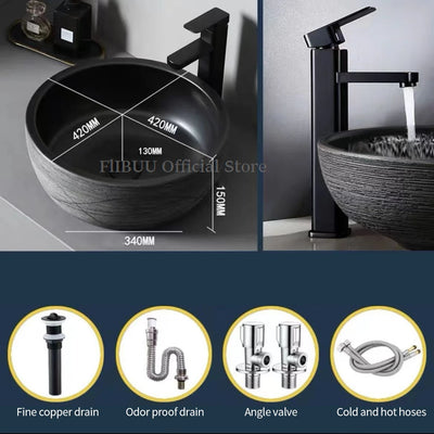 Ceramic Bathroom Vessel Sink Bowl Above Counter Art Single Sink Drain Lavatory Wash Hand Basin Household Countertop Wash Basin