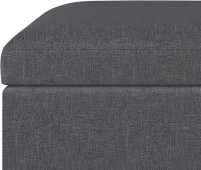 SIMPLIHOME Owen 34 Inch Wide Mid Century Modern Rectangle Coffee Table Storage Ottoman in Slate Grey Linen Look Fabric