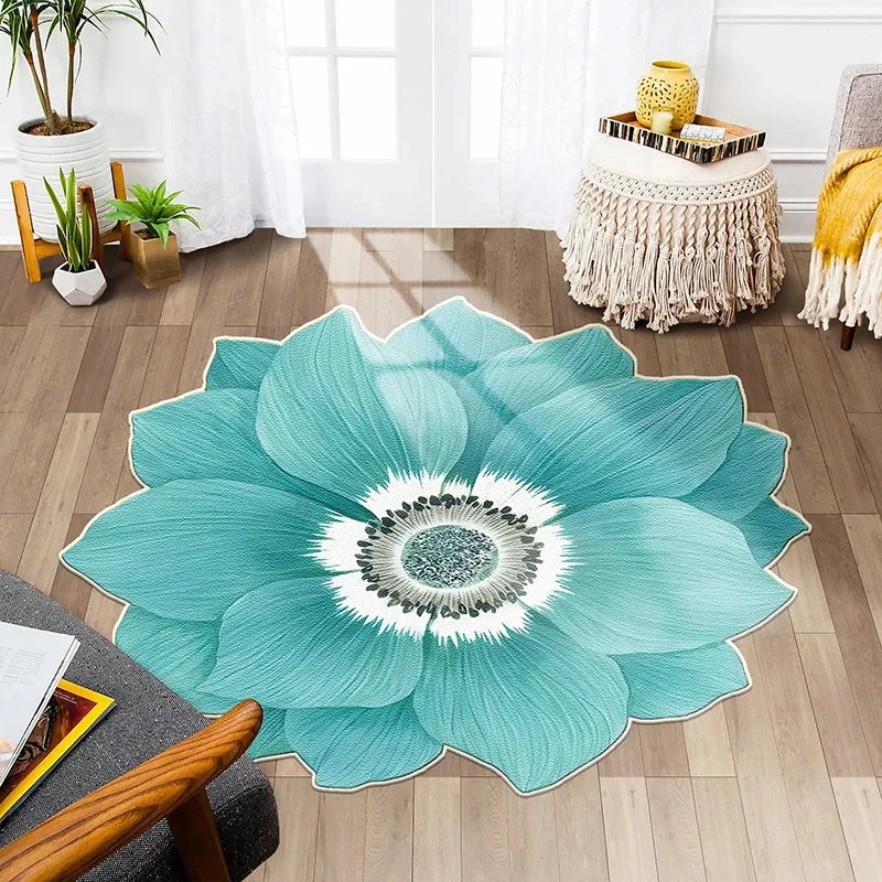 Flower Shape Carpet Soft Round Kitchen Floor Mat Peony Art Rug Living Room Bedroom Bedside Carpet Anti-slip Hallway Door Mat