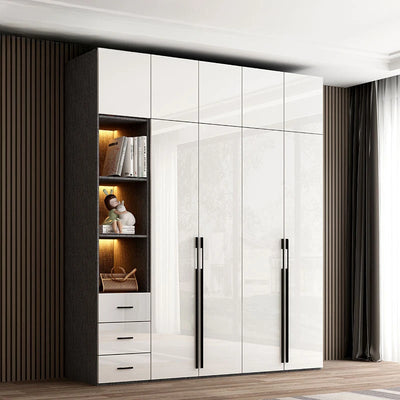 Modern minimalist light luxury high-gloss wardrobe bedroom swing door Nordic large wardrobe locker glass door  closet