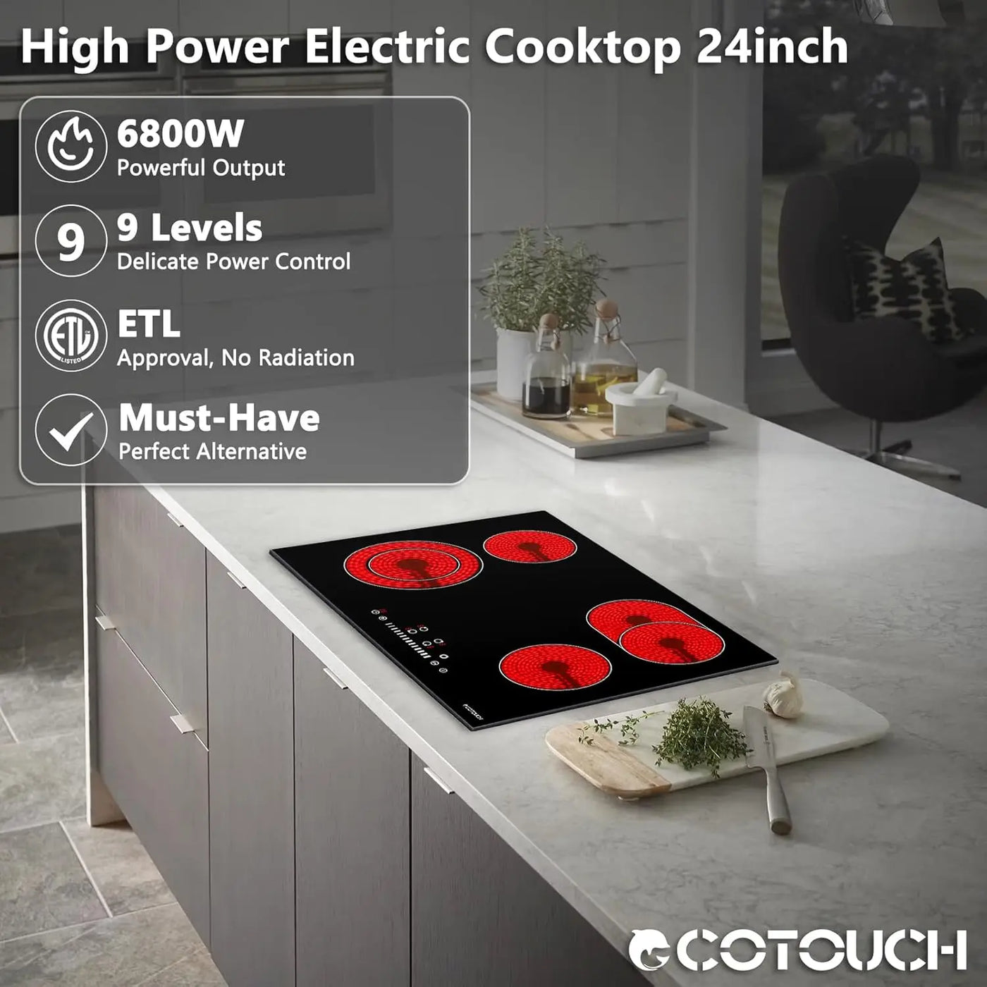 Electric Cooktop 30 inch Built-in Electric Cooktop 4 Burner Stove Top Radiant Electric Cooktop Stovetop with 9 Heating Level