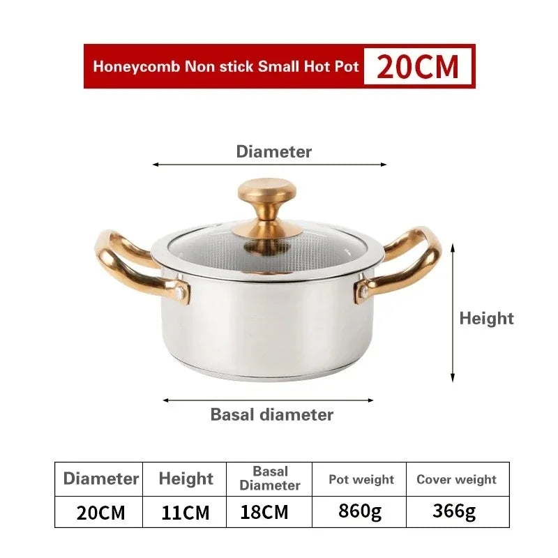 304 Stainless Steel Soup Pot Honeycomb Non-stick Pot with lid Household Hot Pot Induction Cooker Gas Stove Universal Frying Pan