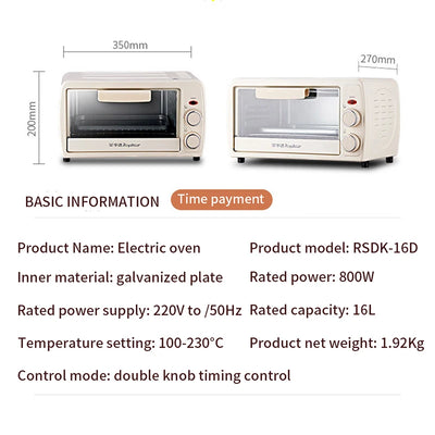 RoyalStar Electric Oven household mini oven 16L multi-function baking small oven large capacity small oven