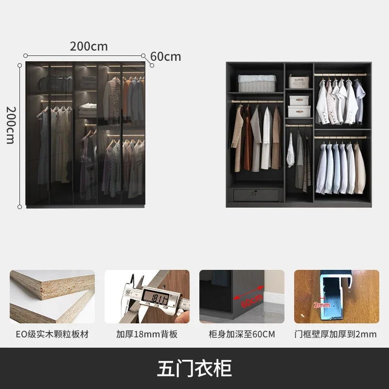 With Glass Doors Wardrobes Multilayer Luxury Storage Open Closets Wardrobes Cabinet Shelves Guarda Roupas Bedroom Furniture