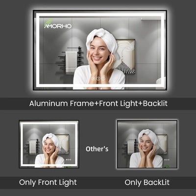 32"x 32" LED Bathroom Mirror with Black Frame Front Light and Backlit Stepless Dimmable Anti-Fog Shatter-Proof Memory