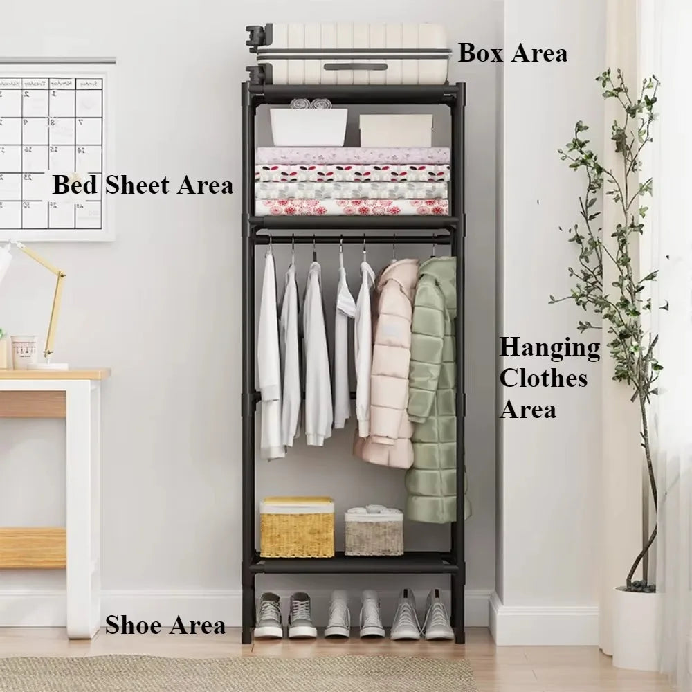 Simple Storage Rack Bedroom Vertical Single Row Multi-storey Removable Coat Hanger Waterproof Antirust Save Space Storage Rack