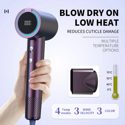 YAWEEN Negative Ion 110000RPM High-Speed Hair Dryer Professional Hair Dryer Low Noise LED Light Temperature Display Fast Drying