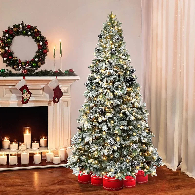 Wholesale 7ft Mixed Flocked Christmas Tree Artificial Tree with PE PVC Metal Stand Big Snow Effect for Festive Decorations